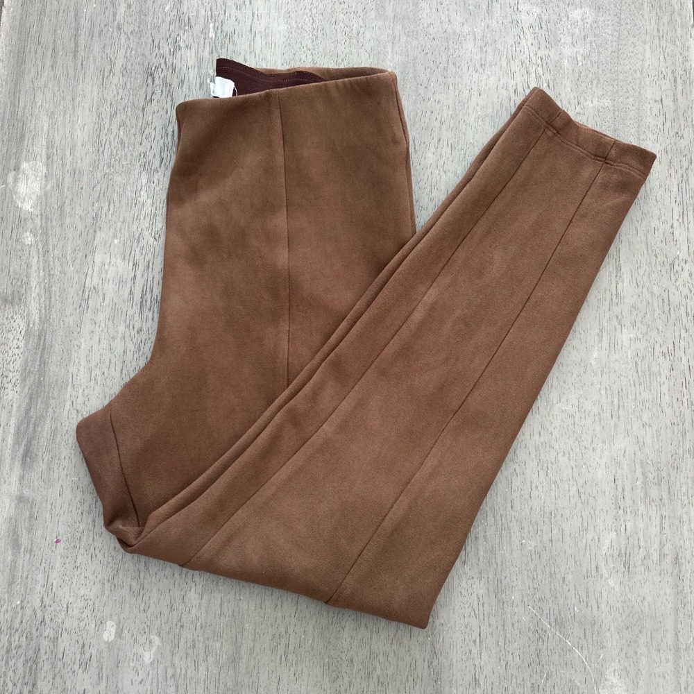 Loft Faux Suede Leggings Brown Petite Small Elastic Waist Seam Detail Pants